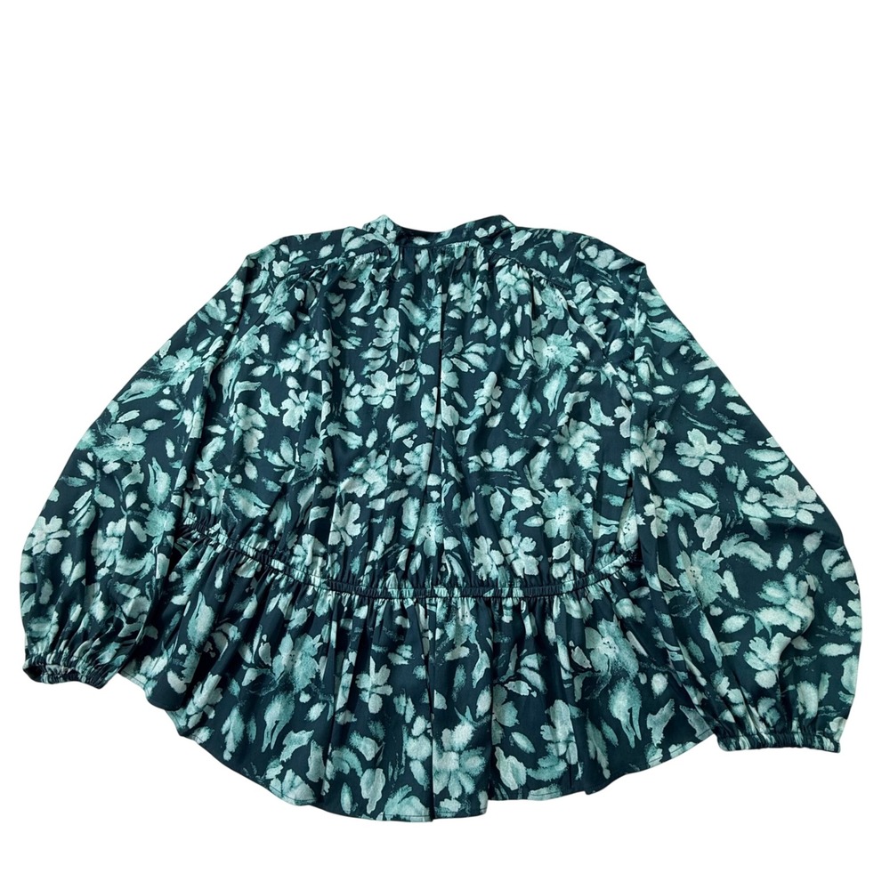 LOFT Floral Gathered Peplum Blouse 8 Petite Deep Forest Green - Picture 11 of 11